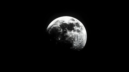 Fototapeta premium A luminous, gibbous moon dominates the inky black night sky, its craters and surface details sharply defined