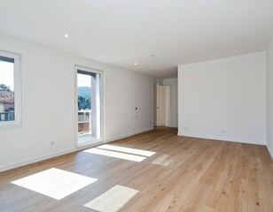 Obraz premium Bright and Modern Empty Room with Wooden Floor and Natural Light