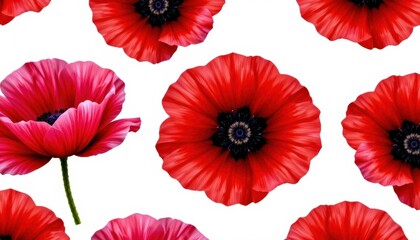 Obraz premium Vibrant red poppy flowers isolated on a clean white background, striking and elegant floral display for modern design