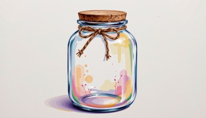 Antique jar with cork lid painting, vintage still life art for rustic home decor