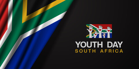 Happy Youth Day South Africa. South Africa flag, hand and heart. Great for posters, banners, social media and more. Black background. 