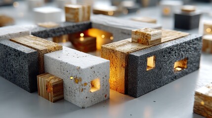 big complex shape with blocks moving 3d animation.stock image