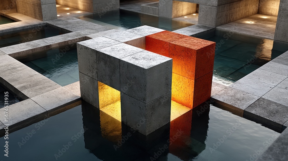 Aufkleber big complex shape with blocks moving 3d animation
