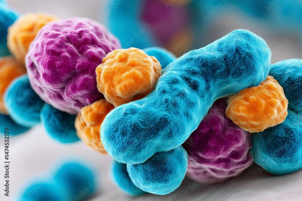 Aufkleber colorful microbes interacting under a microscope in a laboratory setting on a bright surface