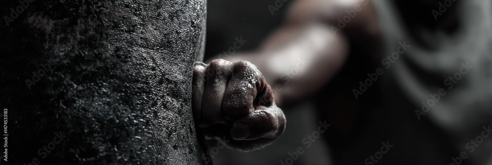 Poster Impact From a Powerful Punch on a Punching Bag During an Intense Training Session in a Gym Setting