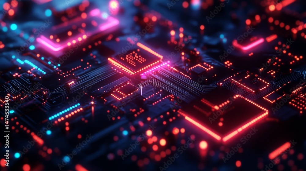 Poster futuristic digital circuitry display tech lab abstract visualization high-tech environment close-up 