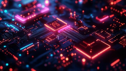 Obraz premium Futuristic digital circuitry display tech lab abstract visualization high-tech environment close-up view innovation concept