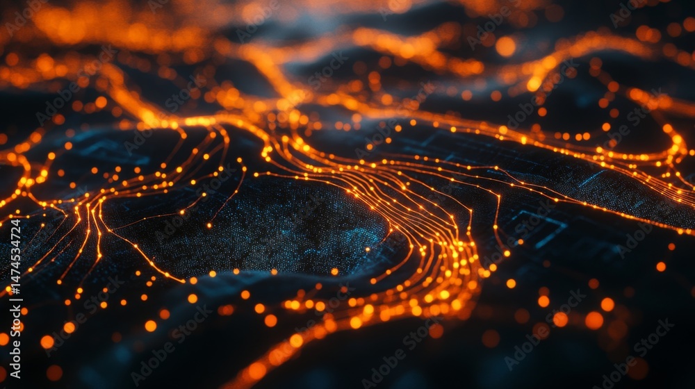 Poster digital network patterns illuminated technology landscape abstract visualization night environment a