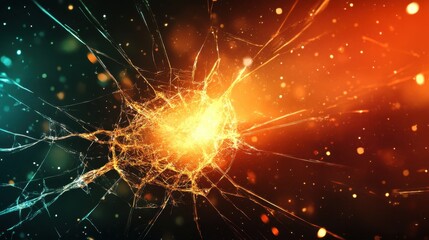 Fototapeta premium A digital-style cracked glass effect on a glossy black surface background