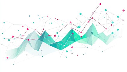 Abstract data visualization with interconnected triangular shapes and points, trending upwards, representing growth