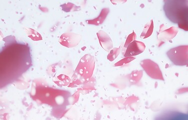 Falling Pink Petals Soft Light Blurred Background Dreamy Pastel Floral Abstract