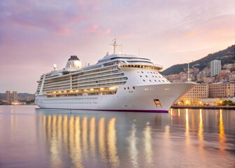 Luxury Cruise Ship Docked at Monaco Marina at Night - Evening Harbor View