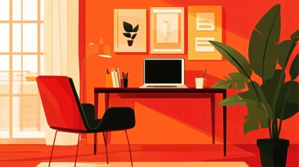 Cozy Home Office Workspace Illustration