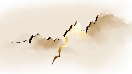 Abstract Art of Cracked Earth and Golden Lightning in Soft Clouds with Light Background