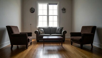 Cozy Living Room with Comfortable Sofa and Armchairs in Neutral Tone