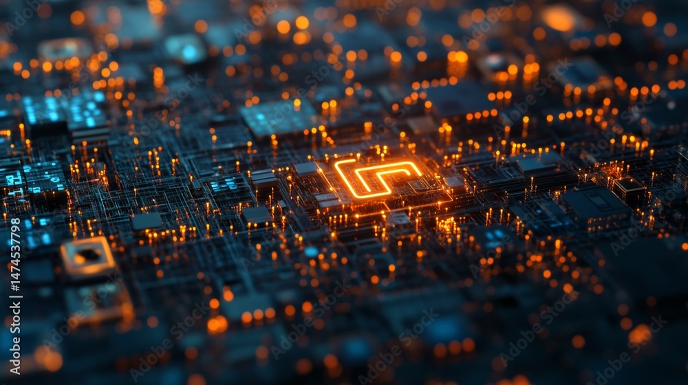 Poster advanced circuitry design digital space technology visualization abstract environment close-up view 