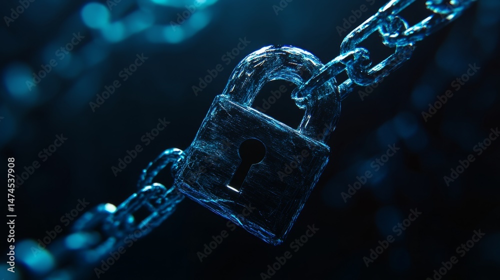 Poster securing data digital lock and chain virtual environment graphic design abstract viewpoint cybersecu