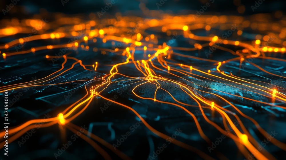 Poster dynamic network visualization of data flow digital environment abstract art technological insight