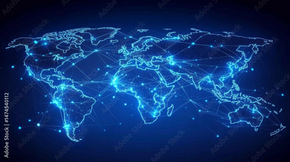Poster global network connectivity digital mapping of world connections data visualization technology digit
