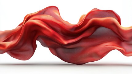 Floating 3D red ribbon with natural fabric folds and glossy highlights, flowing fabric design, 3D style, celebration, isolated on white background, badge