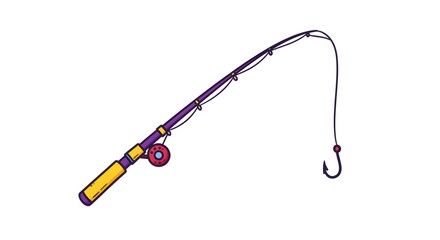 Cartoon Fishing Rod Illustration on White