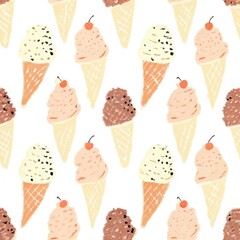 Seamless ice cream pattern hand drawing style illustration design 