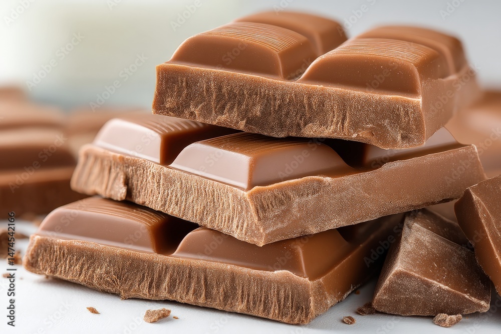 Poster deliciously smooth milk chocolate stacked on a light background inviting indulgence and sweet cravin
