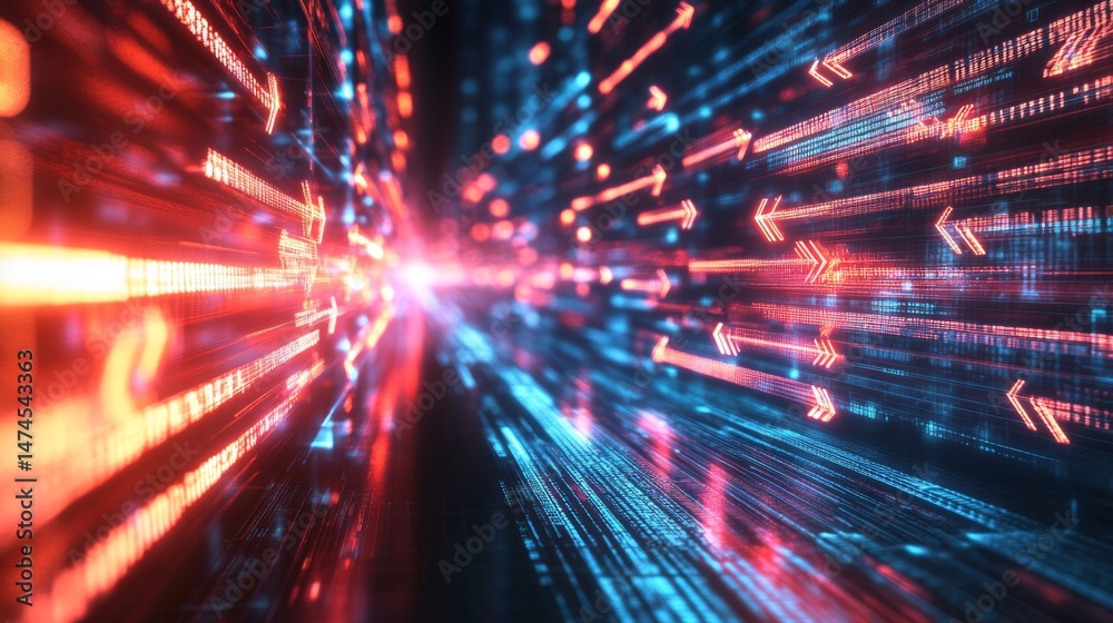 Fototapete Dynamic digital flow virtual environment abstract graphic high-tech scene futuristic perspective