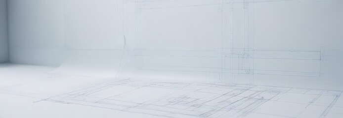 Faint blue blueprint overlay on white, technical drawing effect , pattern, grid, graphic