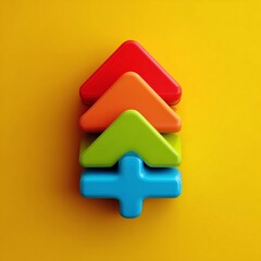 Obraz premium Colorful geometric shapes stacked on a bright yellow background, symbolizing growth and positivity