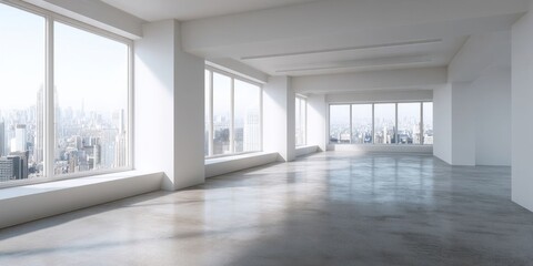 Fototapeta premium Modern minimalist office interior with city view and spacious design