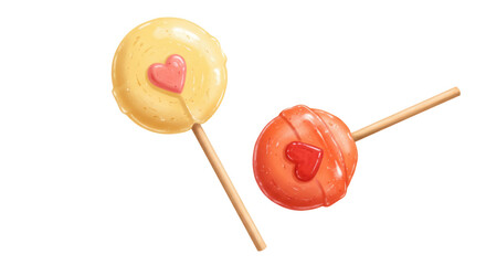 Isolated Heart Lollipops on White Background