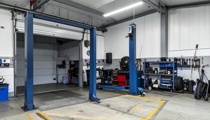Modern Automotive Workshop with Lifts and Tools for Car Service