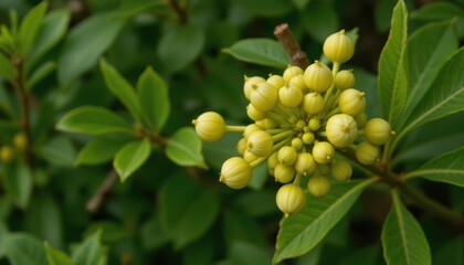 the flower buds grow larger and rounder, showing hints of yellow. some start to open, revealing delicate petals