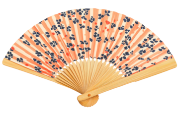 Peach & navy floral hand fan, bamboo frame