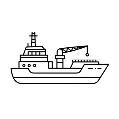 Offshore Supply Ship Outline Illustration in Black and White  