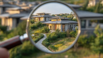 Homes viewed through magnifying glass lens