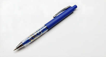 Colored gel pen with glittery ink, photographed on a pure white background