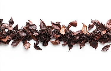 Obraz premium Dried tea leaves scattered in a horizontal line