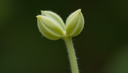 Obraz premium two small cotyledons unfold above the stem, soft green and rounded. they look smooth and delicate