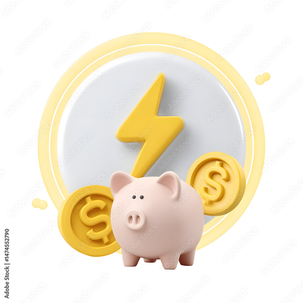 Poster a minimalist conceptual depicting the synergy between saving energy and managing finances through th