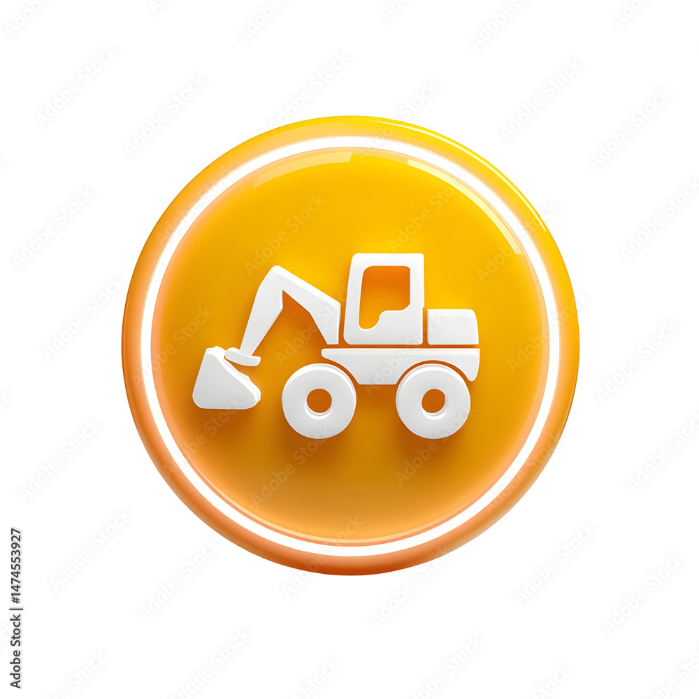 Aufkleber vibrant 3d circular icon depicting a simple geometric backhoe or loader vehicle in a clean modern de