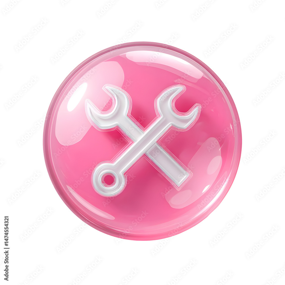 Aufkleber minimalist style pink 3d bubble icon featuring a crisscross layout of white hand tools symbol such a
