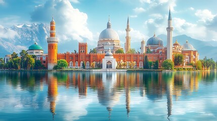Obraz premium Beautiful waterfront ancient architecture skyline high resolution picture