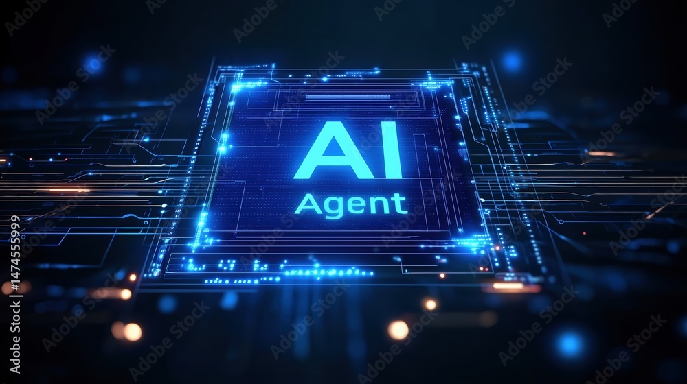 Poster 3D illustration of a glowing holographic interface displaying 