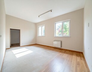 Bright and Spacious Empty Room with Windows and Wooden Flooring