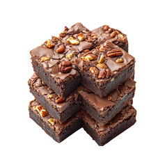 Stack of Delicious Pecan Brownies, Close-up Studio Shot