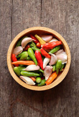 Red and green chili with garlic