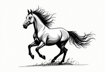 Obraz premium Elegant Horse in Mid-Gallop – Stylized Ink Line Art with Powerful Equine Motion