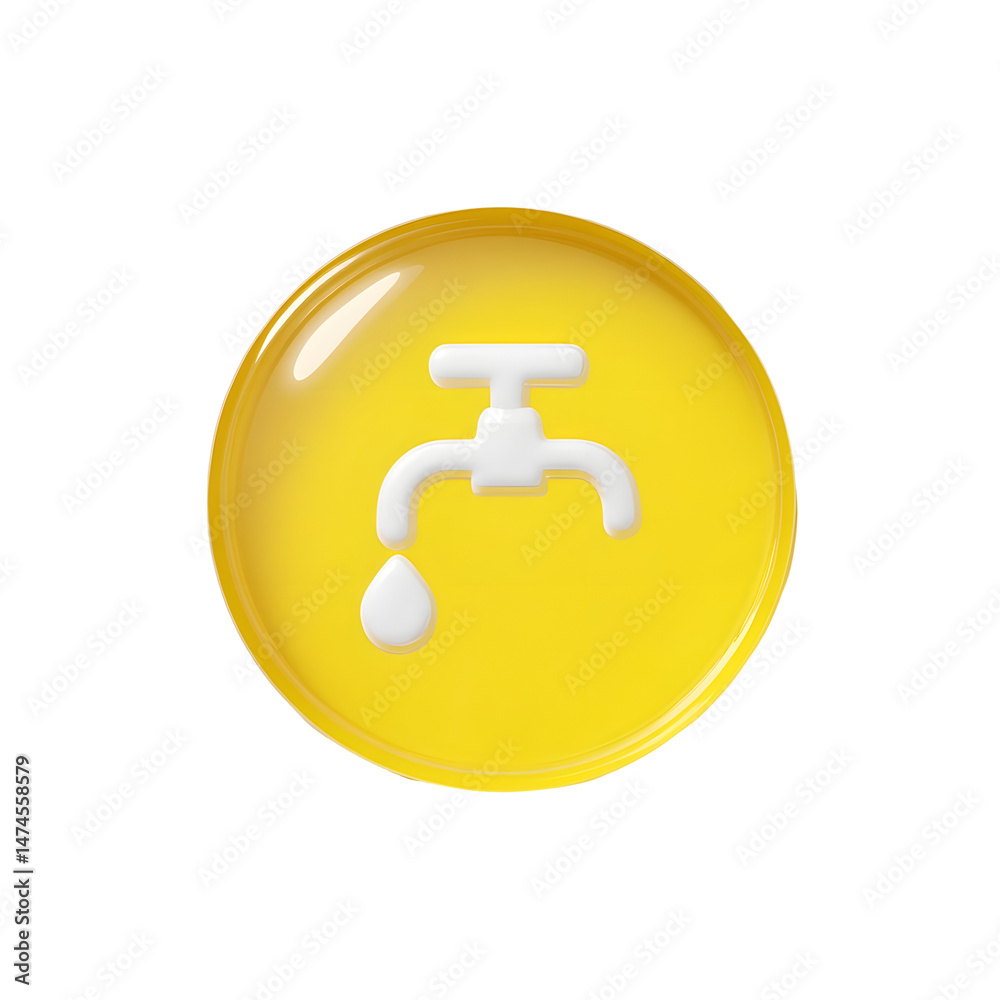Aufkleber minimalist yellow circular icon with a glowing white faucet symbol and water droplet representing th